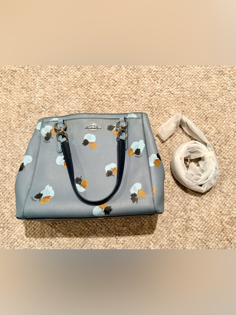 Coach Gray Blue Floral Print Structured Satchel Handbag - Picture 5 of 8